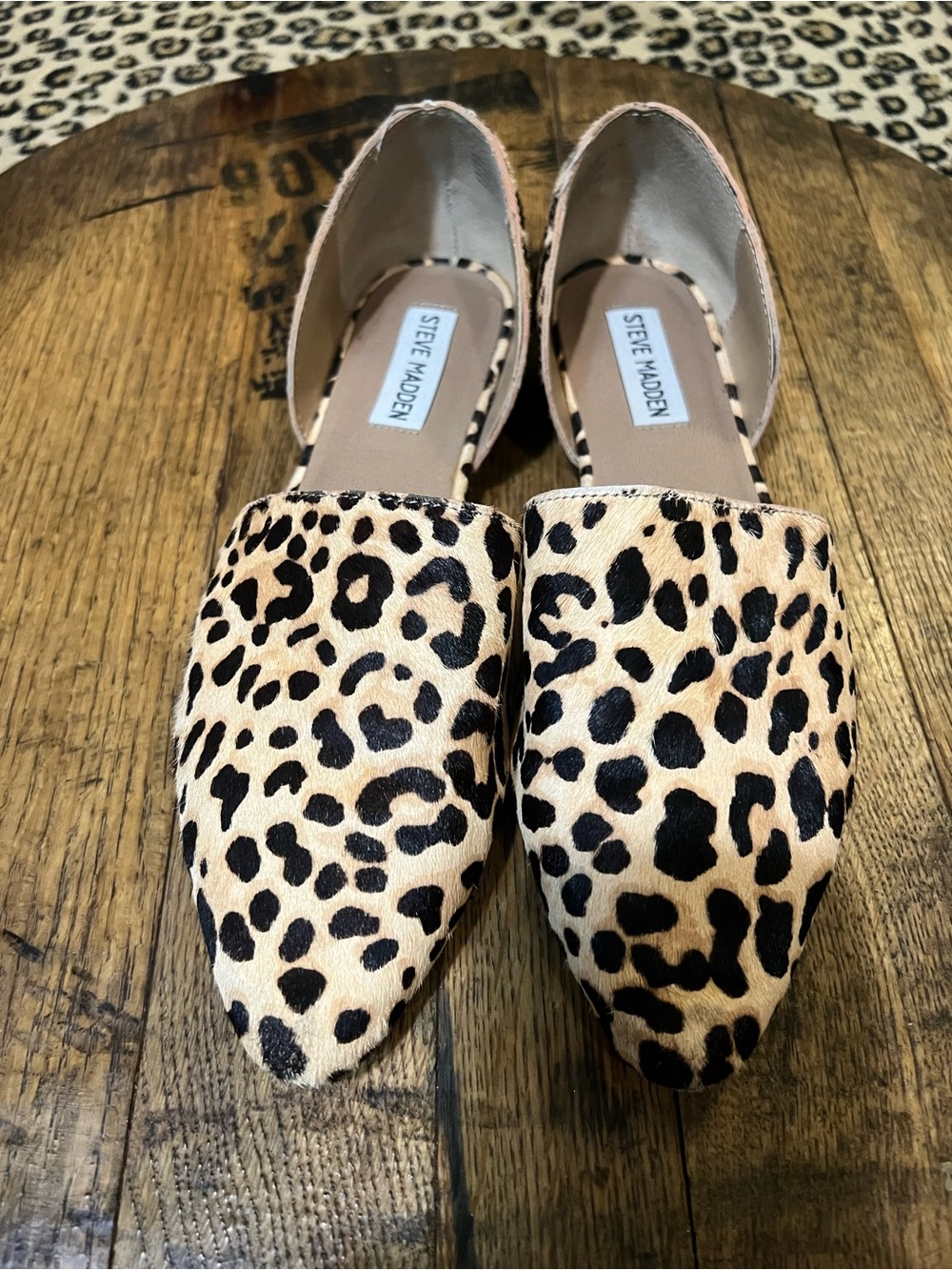 Steve Madden Leopard Print Pointed D'Orsay Flats - Tan and Black